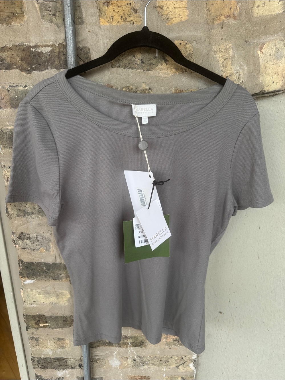 MARELLA Short Sleeve Scoop Neck Tee in Light Gray made in Italy